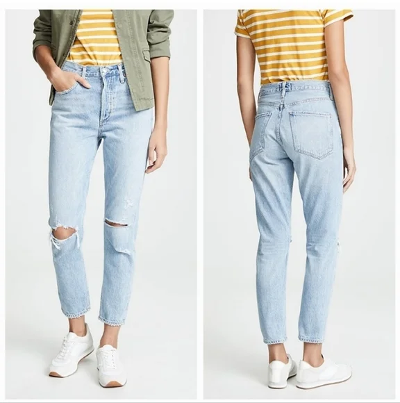 AGOLDE Jamie High Rise Classic "Shakedown" Light Wash Jeans Women 28 Distressed - Picture 2 of 9